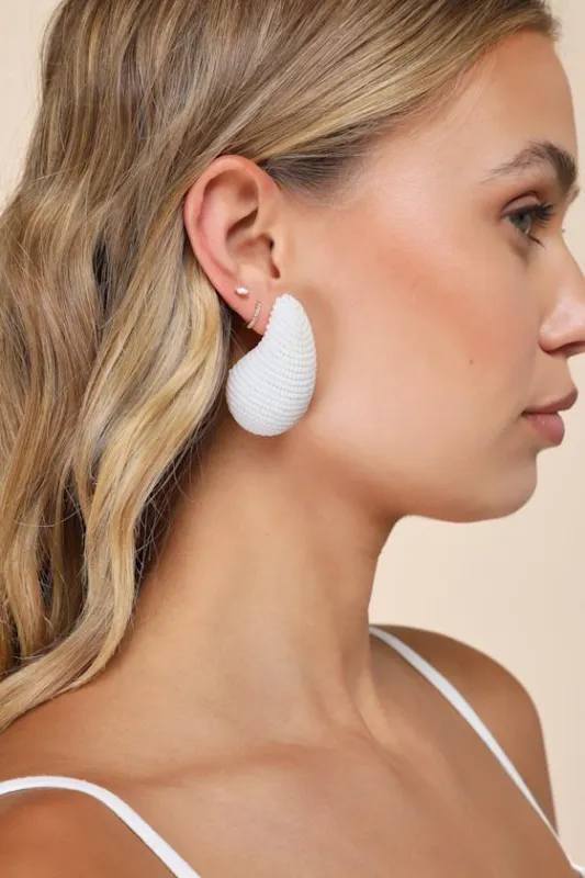Effortlessly Exceptional White Beaded Chunky Teardrop Earrings sold by Lulus