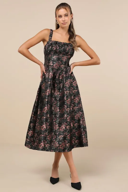 Envied Essence Black Floral Sleeveless Midi Dress sold by Lulus