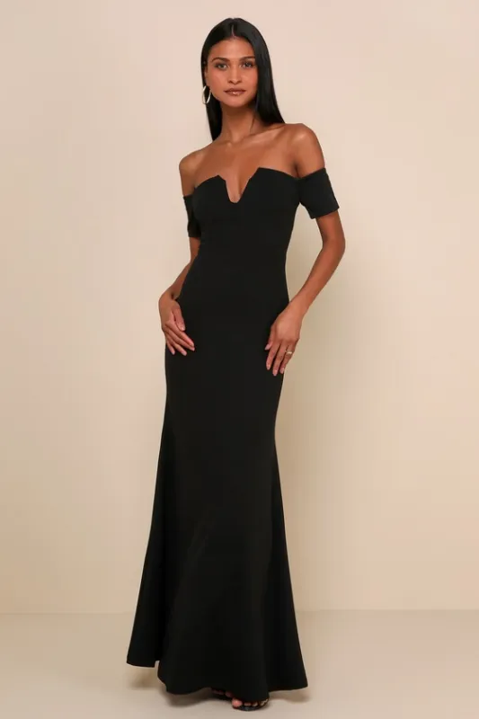 Lynne Black Off-the-Shoulder Maxi Dress sold by Lulus