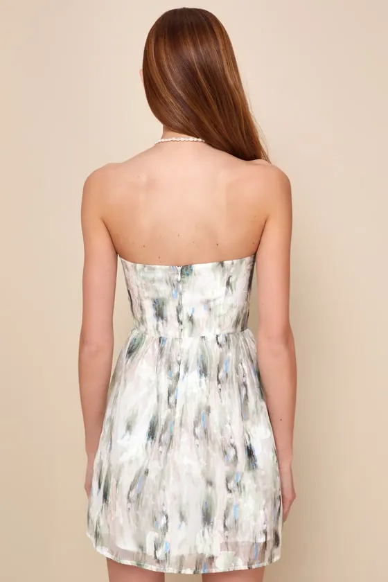 Adored Days Ivory Abstract Floral Burnout Strapless Mini Dress sold by Lulus product image thumbnail 3