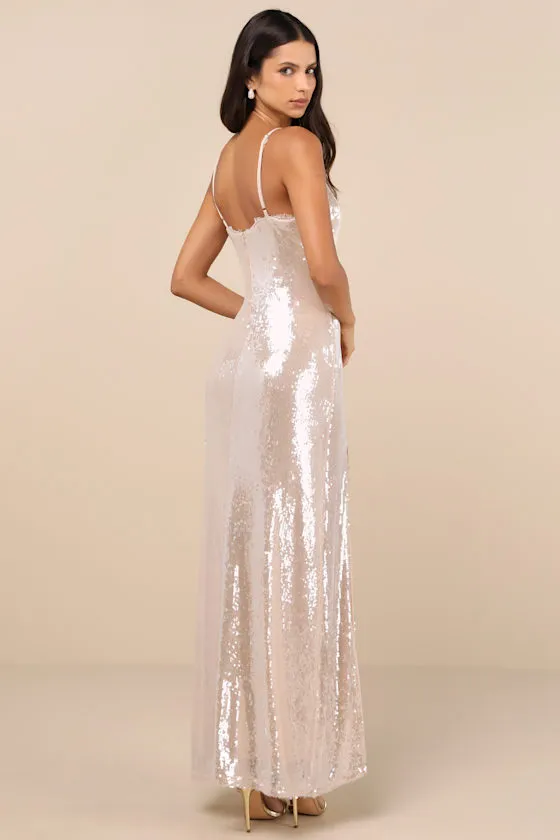 Loving Shimmer Champagne Sequin Lace Sleeveless Maxi Dress sold by Lulus product image thumbnail 3
