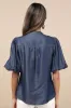 Contemporary Crush Dark Blue Chambray Puff Sleeve Button-Up Top sold by Lulus