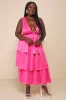 Peak Party Vibe Hot Pink Satin Tiered Tie-Back Midi Dress sold by Lulus
