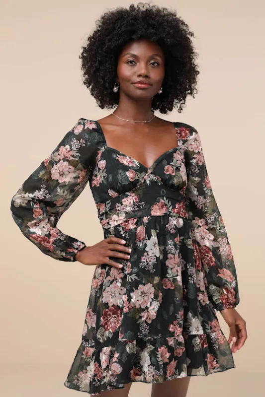 Truly Adorable Green Floral Burnout Balloon Sleeve Mini Dress sold by Lulus