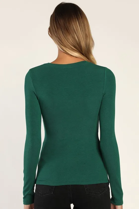 Flirty Little Secret Emerald Green Ribbed Cutout Long Sleeve Top sold by Lulus product image thumbnail 3