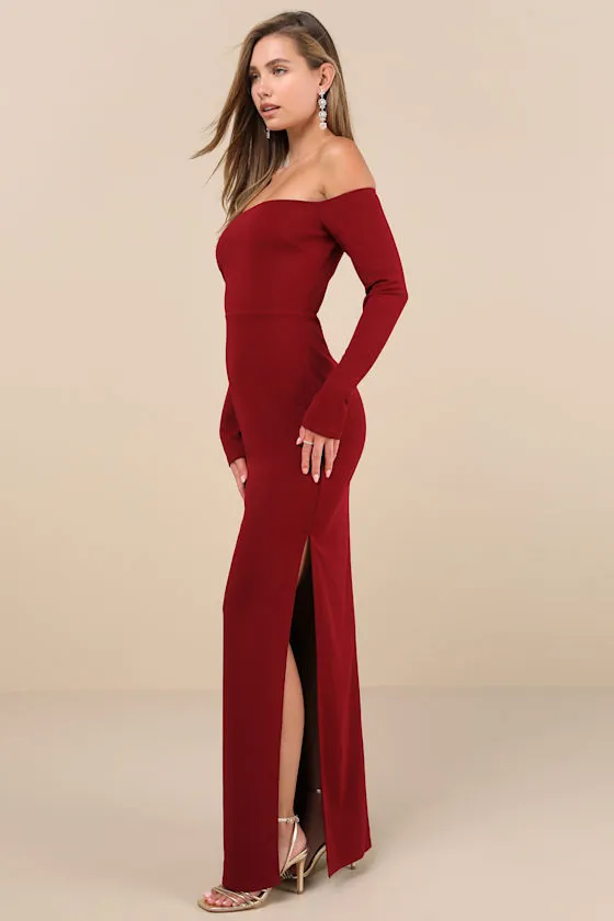 Stunning Excellence Burgundy Off-the-Shoulder Maxi Dress sold by Lulus product image thumbnail 3