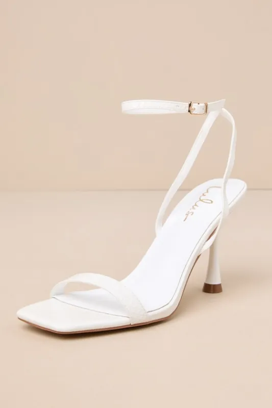 Marven White Snake-Embossed Ankle Strap High Heel Sandals sold by Lulus