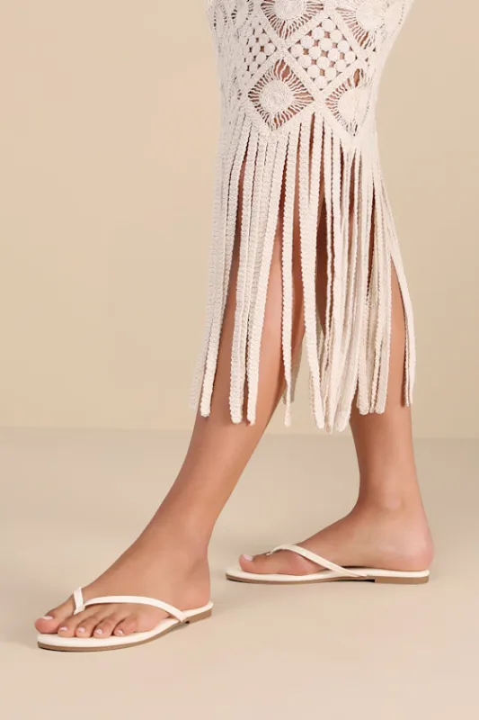 BeachBae Creme Patent Flat Thong Sandals sold by Lulus