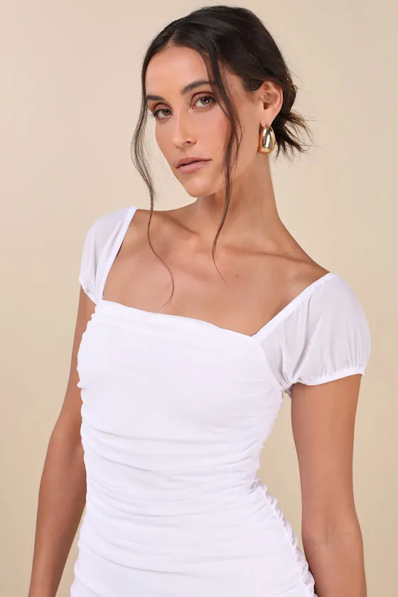 Sensational Instincts White Mesh Ruched Bodycon Mini Dress sold by Lulus product image thumbnail 2