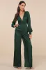 Unbelievable Chicness Green Satin Long Sleeve Wide-Leg Jumpsuit sold by Lulus