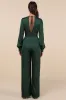 Unbelievable Chicness Green Satin Long Sleeve Wide-Leg Jumpsuit sold by Lulus