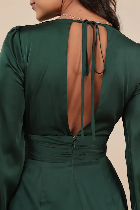 Unbelievable Chicness Green Satin Long Sleeve Wide-Leg Jumpsuit sold by Lulus product image thumbnail 4