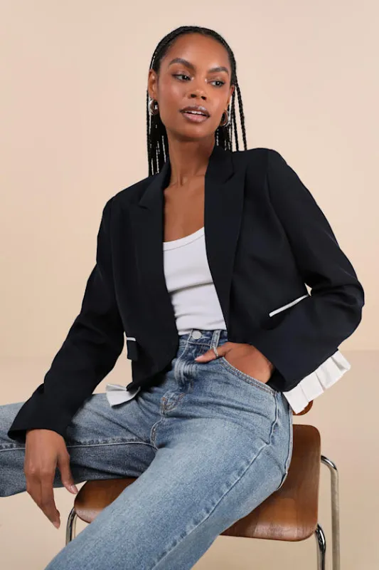 Preppy Charm Navy Blue Ruffled Blazer sold by Lulus