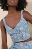 Poised Premise Medium Wash Floral Jacquard Crop Top sold by Lulus
