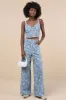 Poised Premise Medium Wash Floral Jacquard Crop Top sold by Lulus