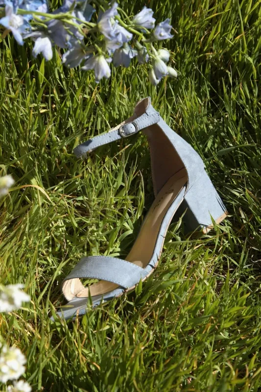 Harper Light Blue Suede Ankle Strap Heels sold by Lulus