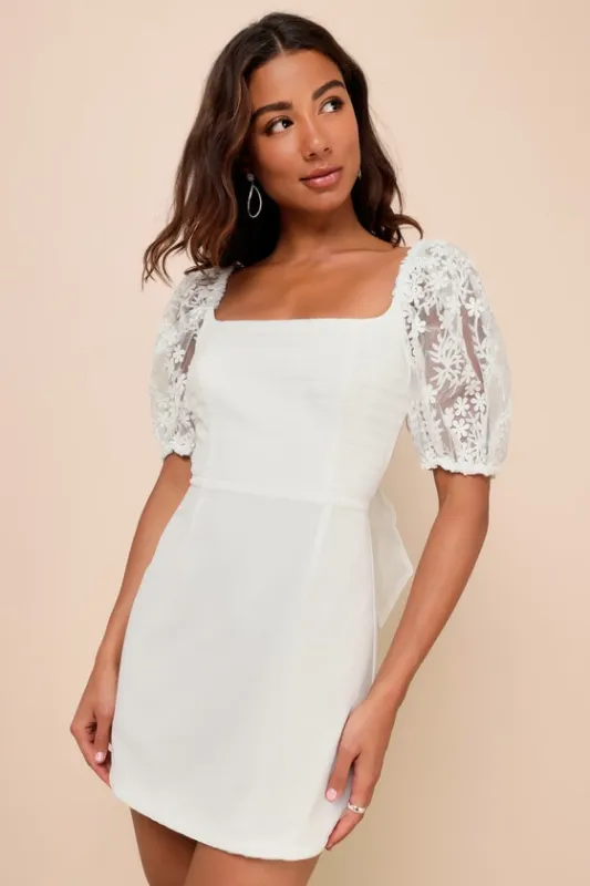 Charming Potential White Organza Backless Puff Sleeve Mini Dress sold by Lulus
