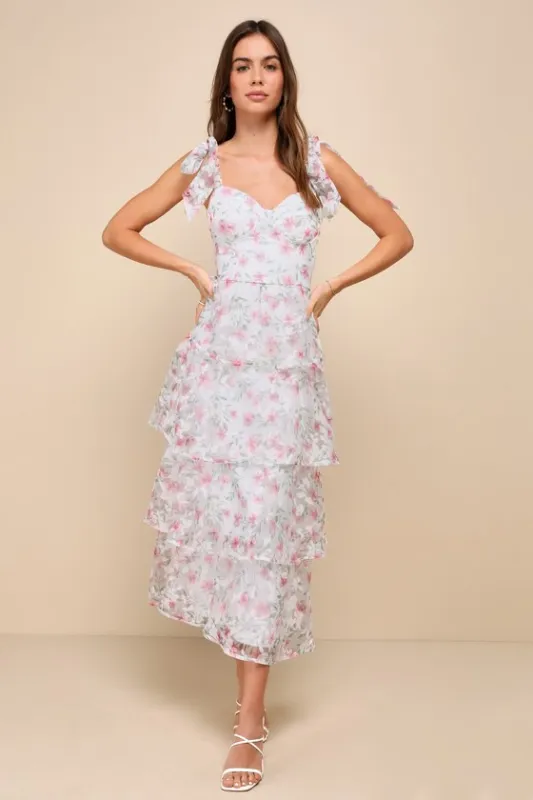 Endlessly Gorgeous White Floral Burnout Tie-Strap Midi Dress sold by Lulus
