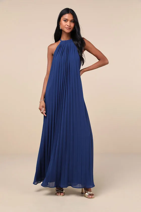 Exceptionally Elegant Blue Pleated Chiffon Maxi Dress sold by Lulus
