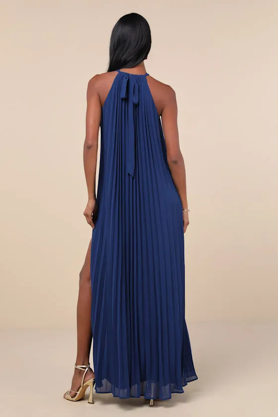 Exceptionally Elegant Blue Pleated Chiffon Maxi Dress sold by Lulus product image thumbnail 2