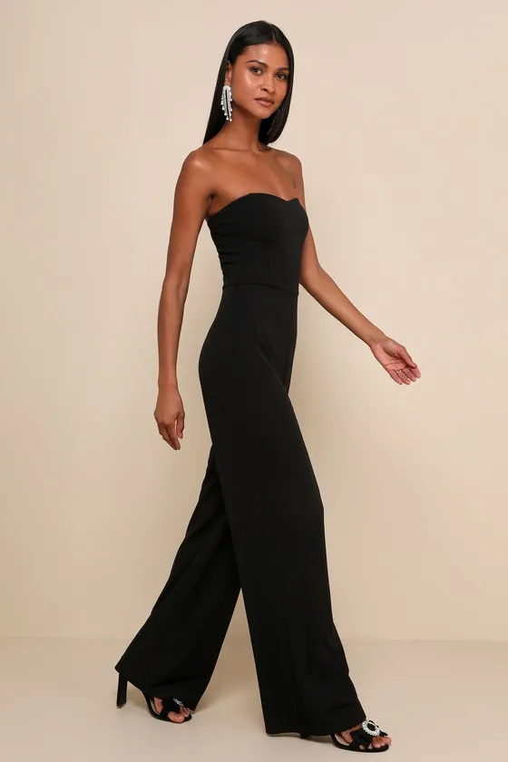 Edith Black Strapless Wide-Leg Jumpsuit sold by Lulus product image thumbnail 3