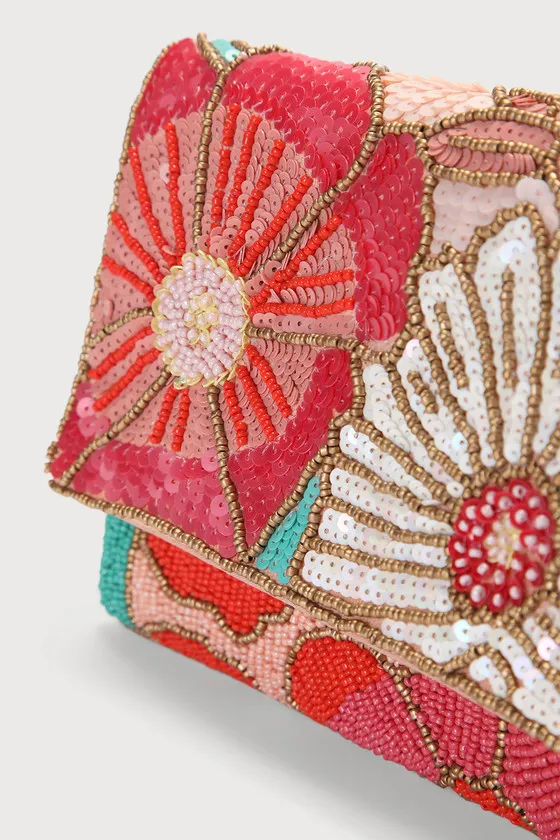 Bead Beautiful Pink Multi Floral Beaded Clutch sold by Lulus product image thumbnail 3