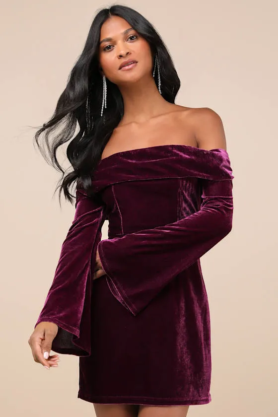 Alluring Glam Plum Velvet Off-the-Shoulder Mini Dress sold by Lulus product image thumbnail 2