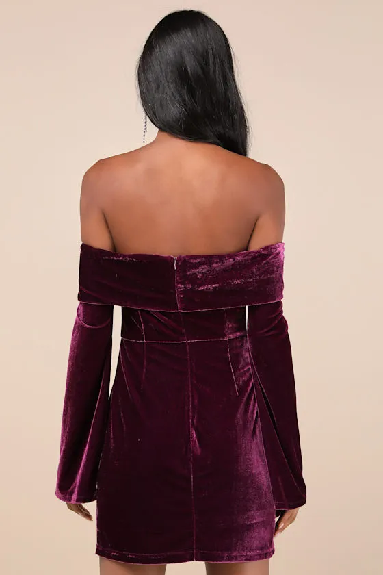 Alluring Glam Plum Velvet Off-the-Shoulder Mini Dress sold by Lulus product image thumbnail 3