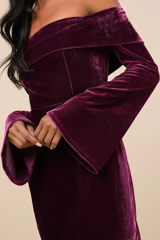 Alluring Glam Plum Velvet Off-the-Shoulder Mini Dress sold by Lulus product image thumbnail 4