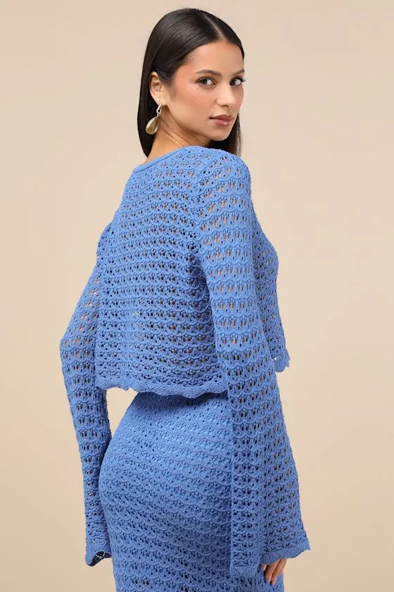 Serene Aesthetic Blue Crochet Knit Sweater Crop Top sold by Lulus product image thumbnail 2