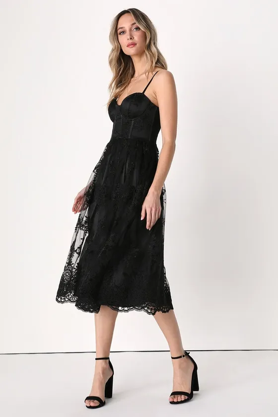 My Darling Daydreamer Black Lace Bustier Midi Dress sold by Lulus product image thumbnail 3