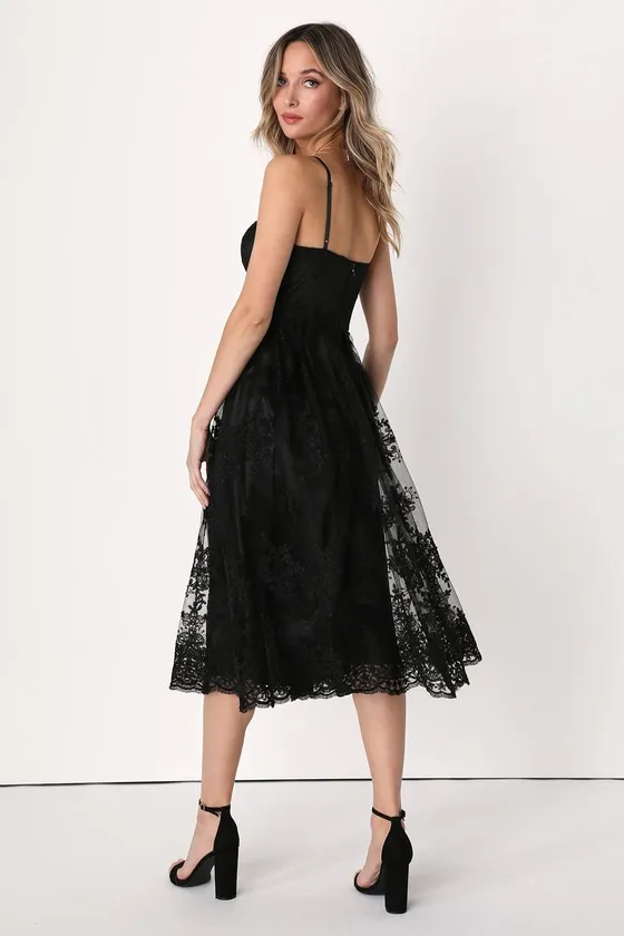 My Darling Daydreamer Black Lace Bustier Midi Dress sold by Lulus product image thumbnail 4