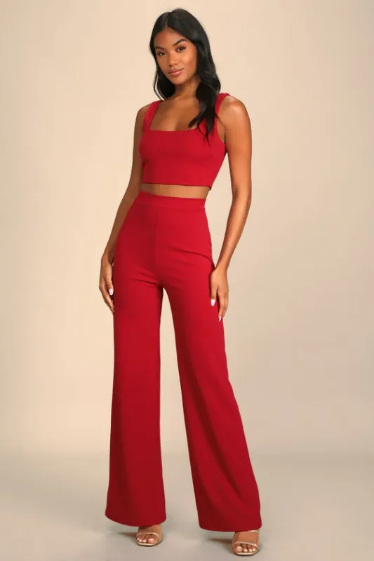 Only Tonight Red Two-Piece Wide-Leg Jumpsuit sold by Lulus