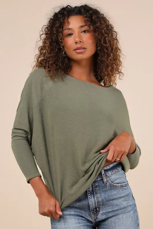 Verla Olive Green Dolman Sleeve Sweater Top sold by Lulus