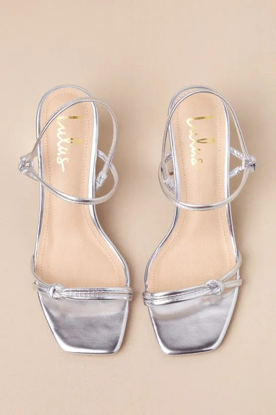 Karema Silver Knotted Ankle Strap High Heel Sandals sold by Lulus product image thumbnail 3