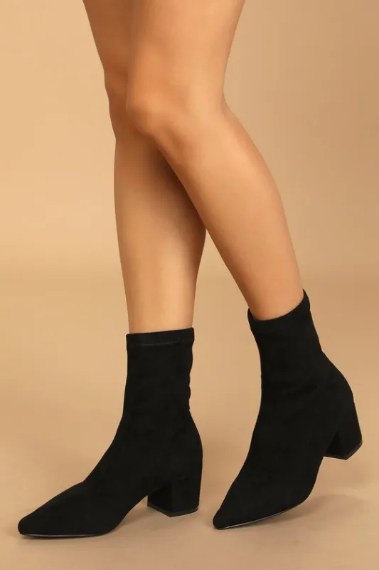 Aeryn Black Suede Pointed-Toe Mid-Calf Boots sold by Lulus