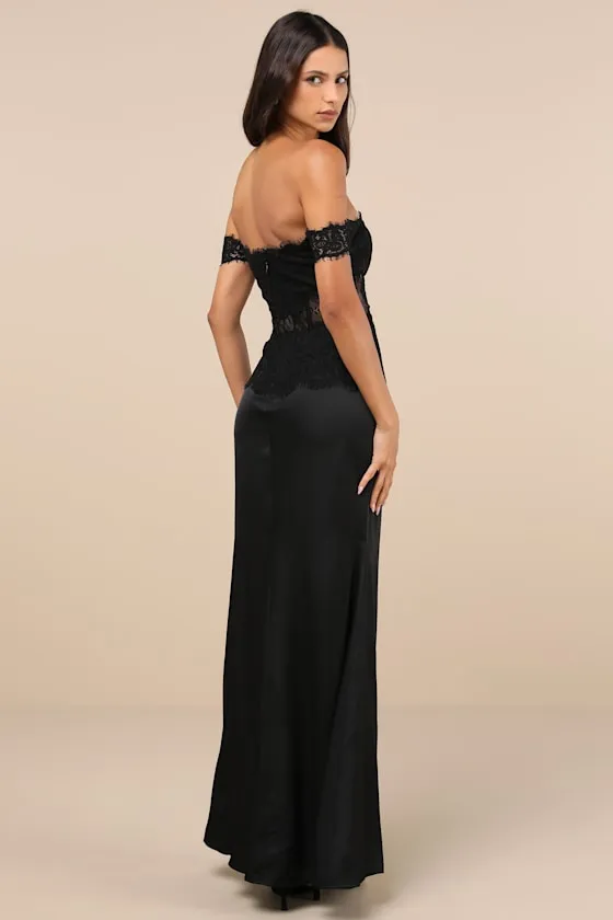 Exceptionally Exquisite Black Lace Off-the-Shoulder Maxi Dress sold by Lulus product image thumbnail 2