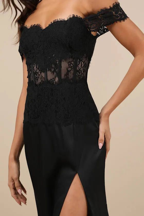 Exceptionally Exquisite Black Lace Off-the-Shoulder Maxi Dress sold by Lulus product image thumbnail 4