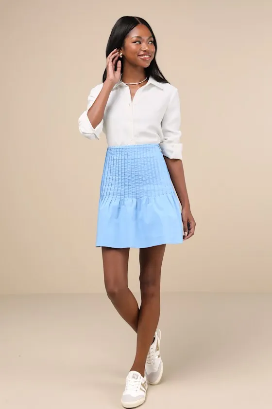 Exceptional Sweetie Blue Pintuck High-Rise Mini Skirt sold by Lulus product image thumbnail 2