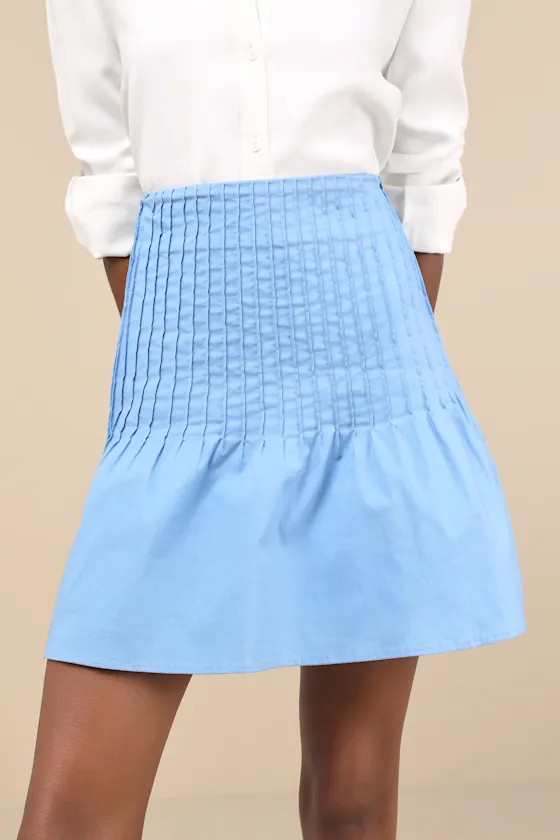 Exceptional Sweetie Blue Pintuck High-Rise Mini Skirt sold by Lulus product image thumbnail 3