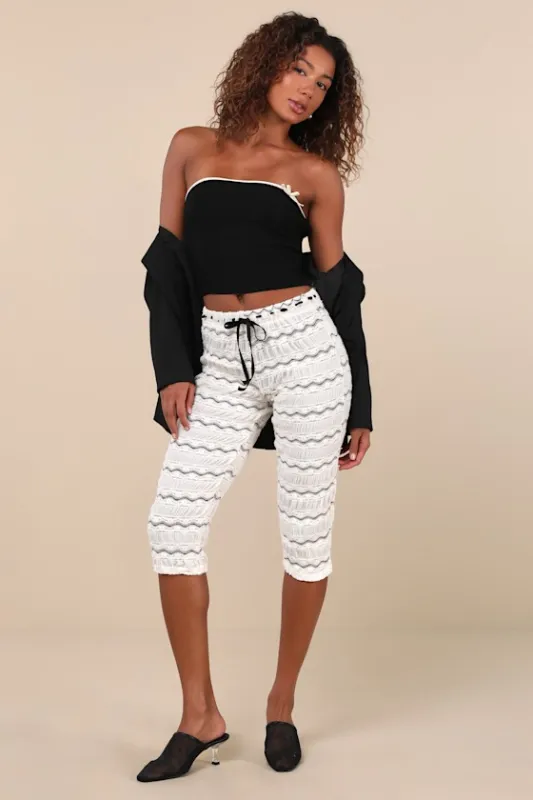 Coquette Fave Ivory and Black Semi-Sheer Lace Capri Pants sold by Lulus