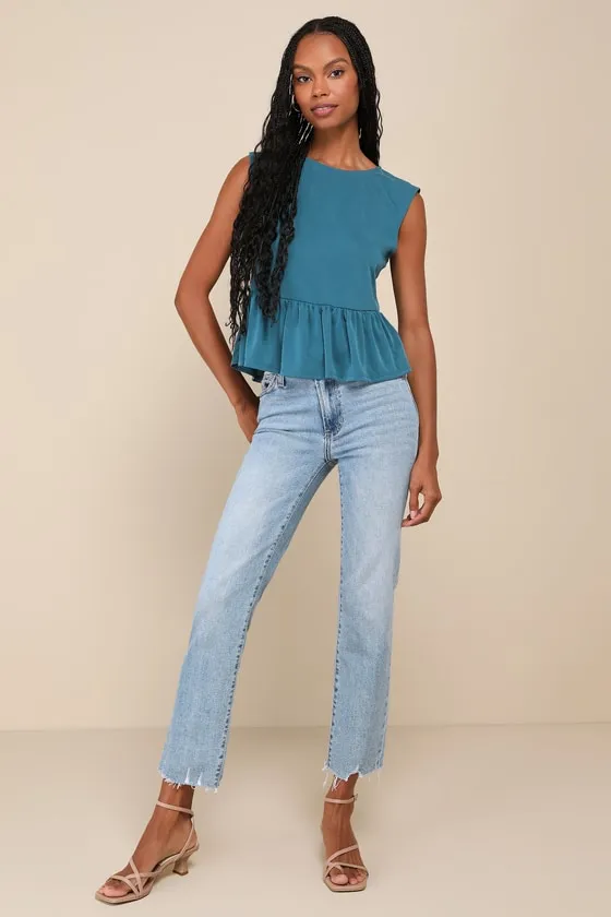 Charming Scene Teal Blue Crew Neck Sleeveless Peplum Top sold by Lulus product image thumbnail 2