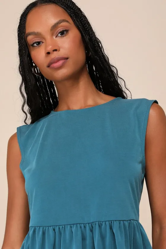 Charming Scene Teal Blue Crew Neck Sleeveless Peplum Top sold by Lulus product image thumbnail 4