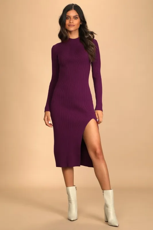 Wondrous Winter Plum Ribbed Long Sleeve Bodycon Sweater Dress made by Lulus