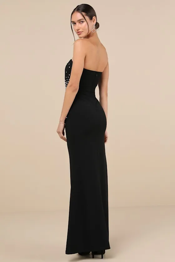 Opulent Muse Black Rhinestone Strapless Bustier Maxi Dress sold by Lulus product image thumbnail 2