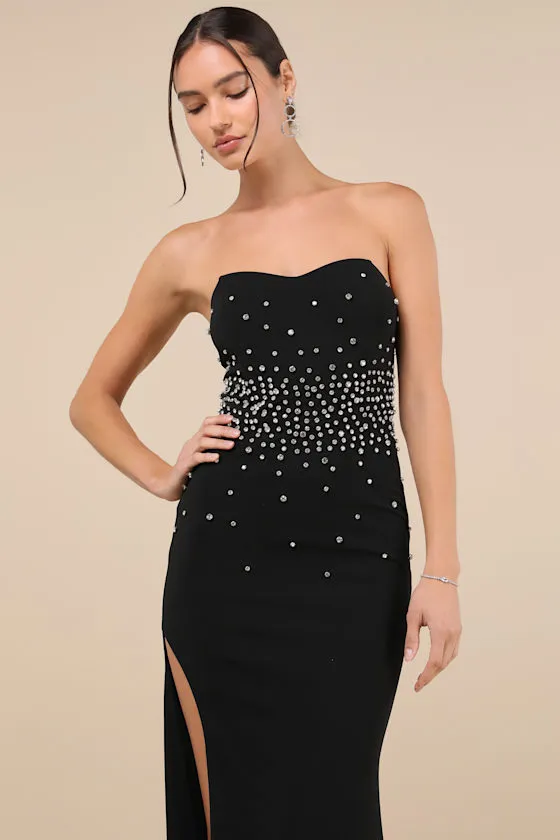 Opulent Muse Black Rhinestone Strapless Bustier Maxi Dress sold by Lulus product image thumbnail 4