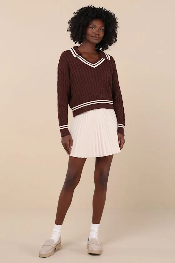 Posh Expert Brown Cable Knit Pullover Varsity Sweater sold by Lulus product image thumbnail 3