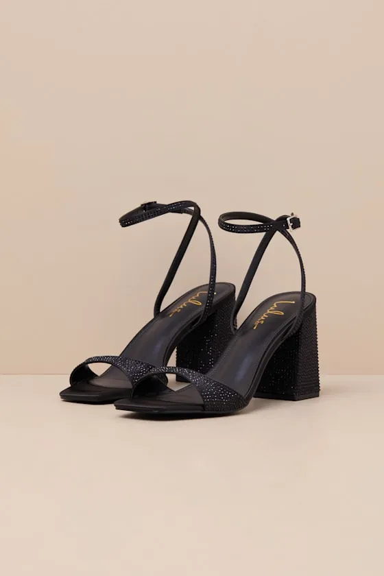 Callerie Black Rhinestone Ankle Strap High Heel Sandals sold by Lulus product image thumbnail 2