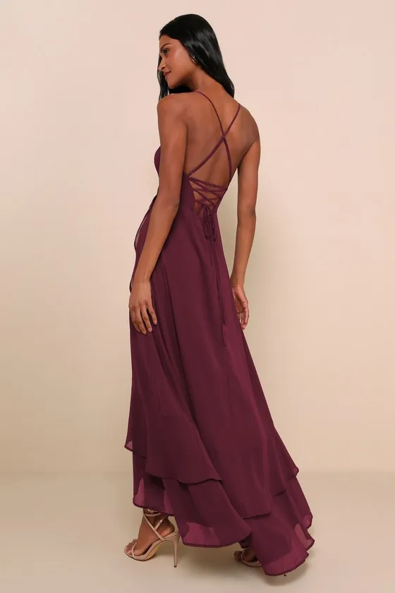 In Love Forever Plum Lace-Up High-Low Maxi Dress sold by Lulus product image thumbnail 2