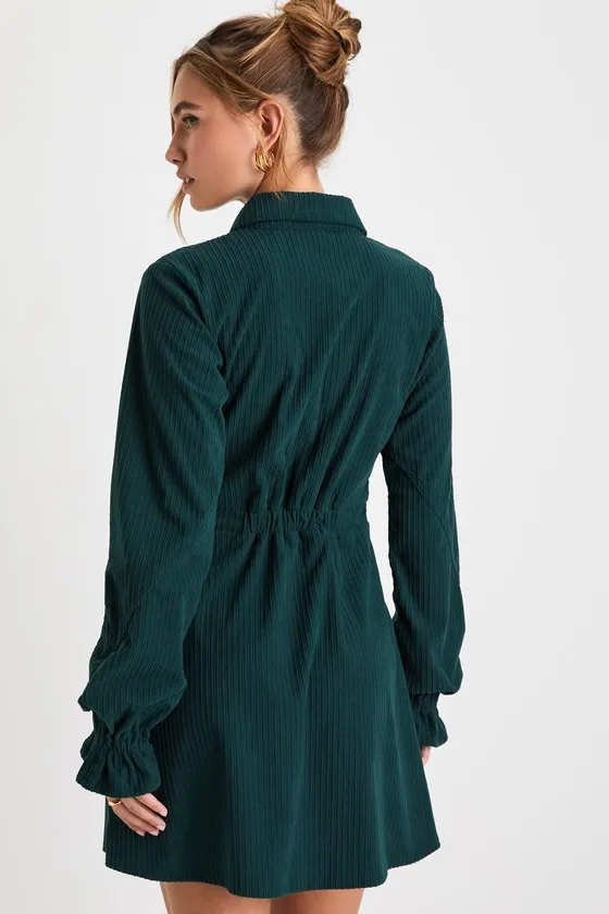Autumn Mood Emerald Green Corduroy Mini Dress With Pockets sold by Lulus product image thumbnail 3